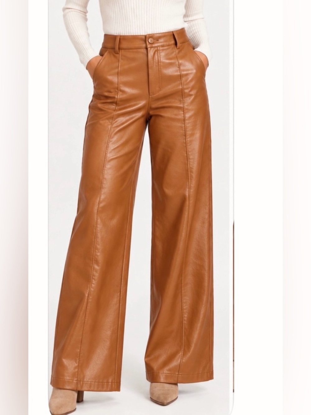Free People Faux Leather Wide Leg Pants w/ seams. Cognac / caramel / camel. S